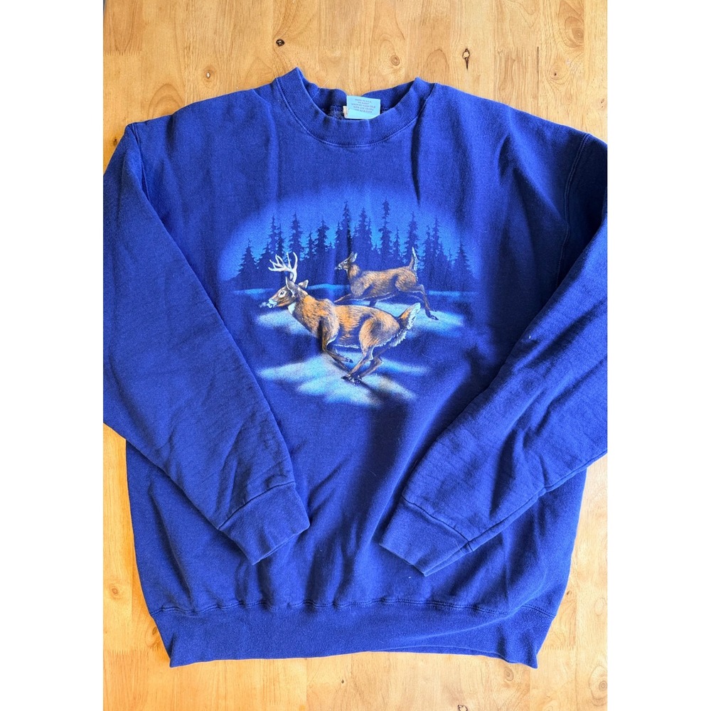 Vintage Art Unlimited Sportswear Deer Graphic Sweatshirt Blue Mens XL USA  594